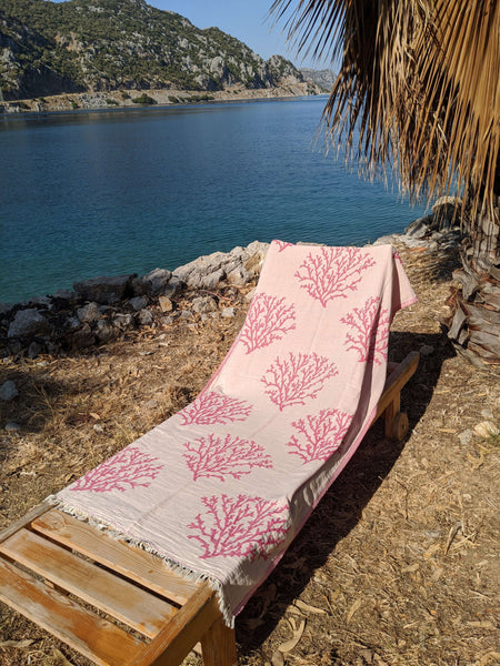 Load image into Gallery viewer, 100% Cotton Coral Beach Towel - Hittite Home
