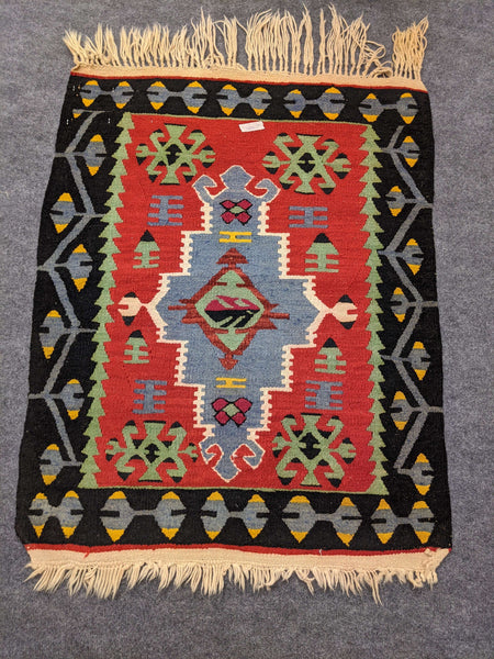 Load image into Gallery viewer, Black, Red and Green Rug with Anatolian Motifs - Hittite Home
