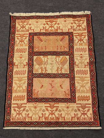 Silk Persian Rug with Rooster - Hittite Home