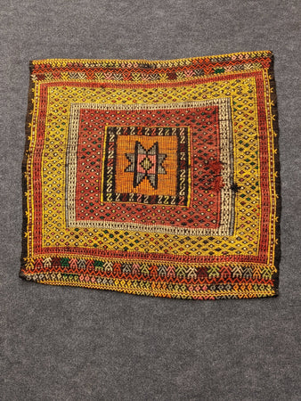 Antique Square Rug, Red, Yellow, Star Motif - Hittite Home