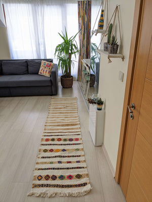 Beige and White Striped Runner with Geometric Patterns - Hittite Home