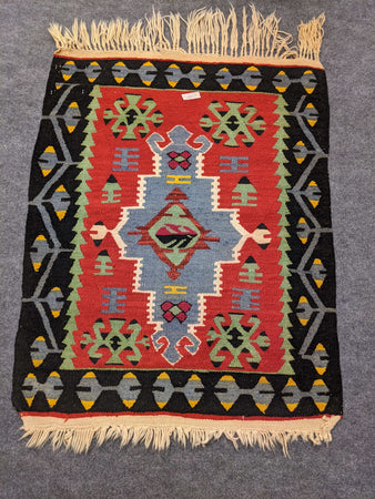 Black, Red and Green Rug with Anatolian Motifs - Hittite Home