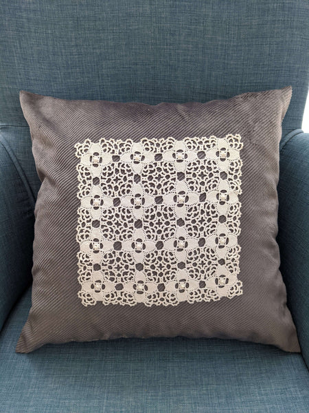 Load image into Gallery viewer, Crochet Lace Grey Cushion Signature Design, Set of 2 - Hittite Home
