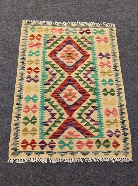Load image into Gallery viewer, Diamond Purple, Red, Green Cotton &amp; Wool Rug - Hittite Home
