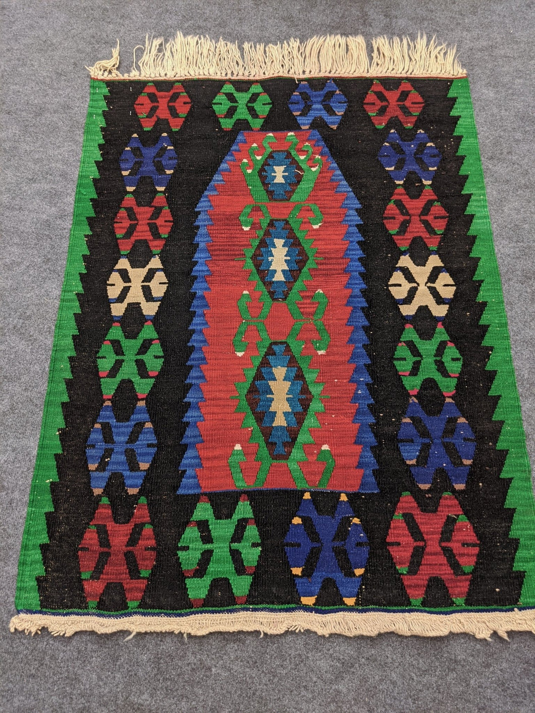 Green, Red, Blue Small Antique Rug - Hittite Home