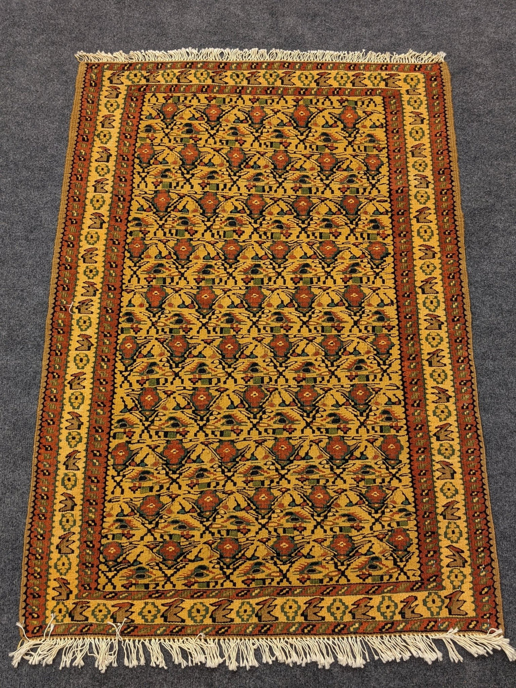 Handwoven Wool Rug with Rose Motifs - Hittite Home