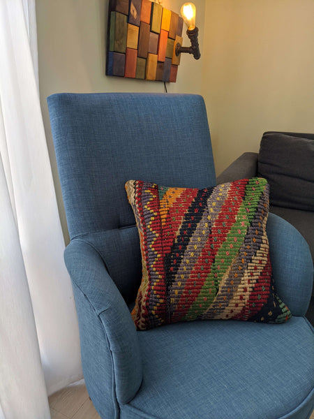 Load image into Gallery viewer, Recycled Rug Pillow with Zig Zag Motifs - Hittite Home

