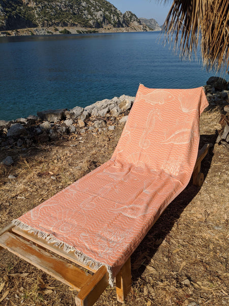 Load image into Gallery viewer, Sea Shells Orange Beach Towel - Hittite Home

