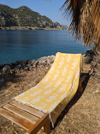 Seahorse Beach Towel Yellow, Cotton - Hittite Home