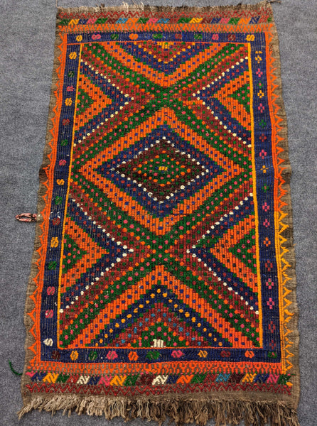 Load image into Gallery viewer, Vivid Orange, Green and Dark Blue Antique Rug - Hittite Home
